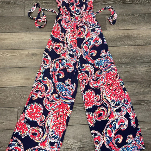 Lilly Pulitzer Jumpsuit XSmall Halibut FARRAH Strapless Wide Leg Pants Strapless - Picture 4 of 9